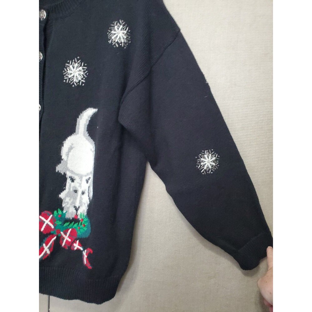 Susan Bristol Ramie/Cotton Scottie Dog Wreath Snowflake Christmas Sweater Sz XL - Picture 7 of 9